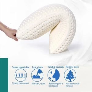 CojínAlmohada decorativa 100% látex natural puro para el dolor de cuello Aliviar el sueño Almohadas ortopédicas Cómodo y transpirable Cuidado de la salud cervical 231216