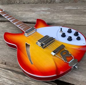 Guitarra eléctrica personalizada de cuerpo semi hueco de 12 cuerdas, guitarra eléctrica 360 con mini pastillas Humbucker, guitarra de color Cherry Burst, tomas de entrada dobles