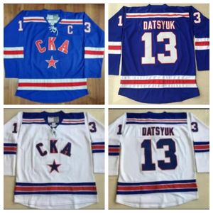Personalizado 13 Pavel Datsyuk KHL Jersey CKA San Petersburgo 17 Ilya Kovalchuk Jerseys de hockey bordados para hombre Blanco Azul cosido Cualquier nombre S-5XL