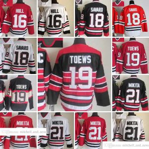 PERSONALIZADO 1926-1999 Película Retro CCM Hockey Jersey bordado 21 Stan Mikita 19 Jonathan Toews 18 Denis Savard 16 Brett Hull 81 Marian Hossa Vin