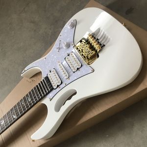 Custom 24 trastes 77V WH Blanco Steve Jem Guitarra eléctrica Diapasón festoneado Abulón Árbol de línea Incrustaciones Gold Floyd Rose Tremolo Cordal Mono Agarre Cavidad de garra de león