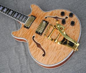 Custom 339 Semi Hollow Body Natural Maple Top Top Jazz Electric Guitar Double F trous Bigs Tremolo Dual Body Binding Tuilp 8320393