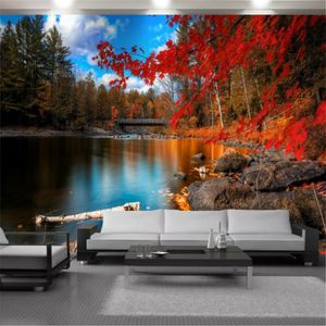Papel pintado de paisaje 3d personalizado el hermoso paisaje de hojas rojas sala de estar dormitorio cocina decoración del hogar pintura Mural fondos de pantalla