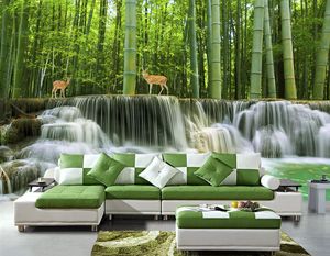 Personalizado 3D Mural Wallpaper Bamboo Forest Water Murales de pared 3d 3 d sala de estar dormitorio fondo pared no tejido fondo de pantalla