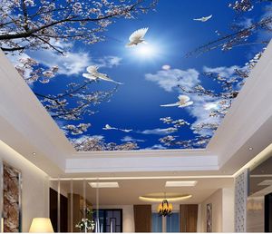 Papel pintado mural personalizado 3d techo Hotel Flor de cerezo, papel pintado mural cielo azul para paredes papel pintado techo 3d