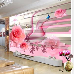 Papier peint 3D personnalisé Rose moderne Beautiful Fleurs Butterfly Smoke Photo murage mural Salon Télévision Canapé Chambre à coucher Décor Maison Murale
