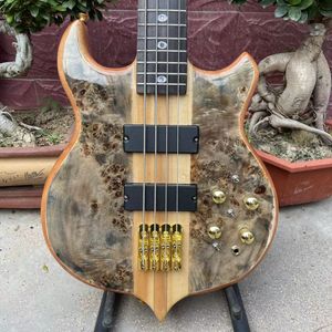 Custom 4 Strings Burst Maple Top 9V Active Pickup Guitare Électrique Basse Usine Alem Style Accepter OEM