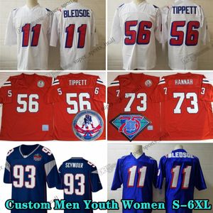 Custom 75th Throwback 11 Drew Bledsoe 1997 Jerseys de football 56 Andre Tippett 84 Randy Moss 28 Curtis Martin 24 Ty Law 85 Nick Buoniconti 93 Richard Seymour 87 Ben Coates