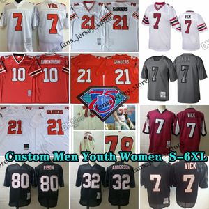 Custom 75th Vintage 7 Michael Vick Football Jerseys 21 Deion Sanders 51 Alex Mack 97 Grady Jarrett 70 Jake Matthews 10 Steve Bartkowski 80 André Rison Babineaux Turner