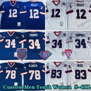 Custom 75th Vintage 34 Thurman Thomas Football Jerseys 78 Bruce Smith12 Jim Kelly 32 O.J.Simpson 68 Joe Delamielleure 83 Andre Reed 66 Billy Shaw 70 Tom Sestak Talley