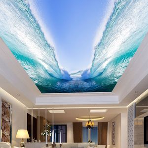 Personalizado Cualquier tamaño 3D Fotomural Fondo de pantalla Agua de Sea Enormes Olas Olas Dormitorio Sala de estar Sky Suspendido Techo Decoración Pintura Papel Pintado
