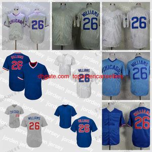 Camisetas de béisbol personalizadas Vintage 26 Billy Williams Hombres 1968 Algodón Gris Blanco Azul Jersey cosido 100 Camisas