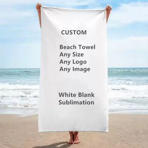 Toalla de playa rectangular grande personalizada Impresión de sublimación en blanco en blanco Terciopelo de microfibra Poliéster sin arena Súper absorbente Secado rápido con rizo fino y delicado