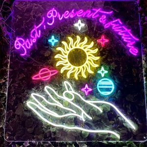 Conception d'anniversaire personnalisée Led Neon Sign Night Party Light Acrylique Past Presen Future Stars Planet Raccrocher Vis Décoration Murale 220615