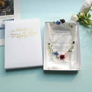 Carte acrylique d'impression colorée personnalisée, carte d'invitation de mariage, feuilles d'or transparentes 12275