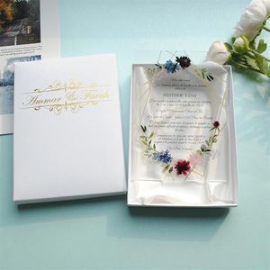 Carte acrylique à impression colorée personnalisée, carte d'invitation de mariage, feuilles d'or transparentes 1225S