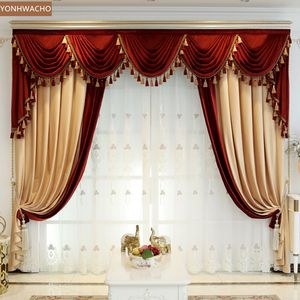 Rideau personnalisé épais luxe ombrage velours salon villa jaune rouge tissu occultant rideau cantonnière tulle panneau LJ201224
