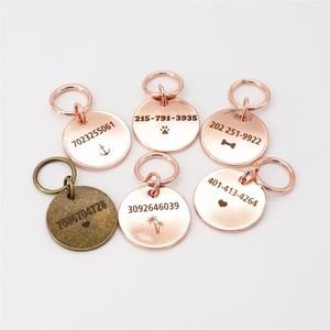 Etiquetas para perros personalizadas en oro rosa o cobre grabado ID de mascota Nombre del gato Collar personalizado Y200917