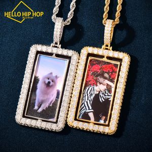 Mémoire de dogtag personnalisée Picture de spinner pendentif or couleur one ligne zircon carré collier chaîne hommes femmes femmes bijoux hip hop