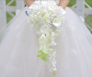 Bouquet de mariage de fleur de simulation goutte à goutte personnalisé blanc calla rose hortensia bricolage perle cristal bijoux broche bouquet de mariée 6163079