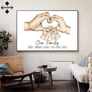 Pintura familiar personalizada, manos amorosas, lienzo personalizado, impresión artística, regalo personalizado, decoración de pared para sala de estar 220614