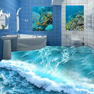 Mural de piso personalizado 3D estereoscópico océano agua de mar dormitorio baño piso papel tapiz PVC impermeable autoadhesivo murales papel tapiz 201009