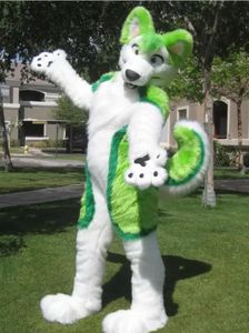 Personnalisé vert Husky Fursuit chien renard mascotte Costume Animal Costume Halloween noël anniversaire complet corps accessoires Costumes unisexe adultes