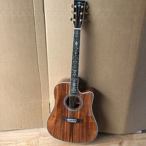 All Solid KOA Wood Dreadnought Acoustic Guitar with Ebony Fingerboard and Abalone Shell Binding
