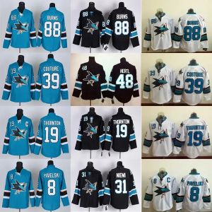 Maillot de hockey personnalisé hommes femmes jeunes San Jose''Sharks''8 Joe Pavelski 9 Evander Kane 19 Joe Thornton 39 Logan Couture 88 Brent Burns Maillots de hockey