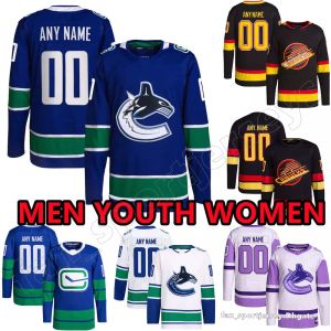 Jerseys de hockey personalizados Vancouver Canucks para hombre 44 Kyle Burroughs 60 Collin Delia 24 Travis Dermott 15 Sheldon Dries 8 Conor Garland Filip Hronek Dakota Joshua Juulsen