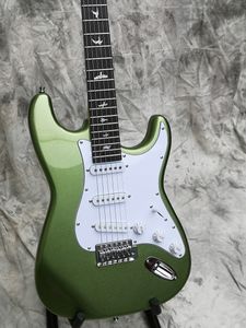 Custom John Mayer Sliver SKY Tungsten Metallic Green Guitarra eléctrica Forma de estilo ST Cuello, placa de cuello negro, incrustaciones de pájaro de perla blanca, puente de trémolo