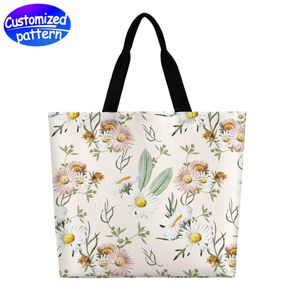 Sac à provisions personnalisé pour dames de grande capacité, sac à bandoulière simple, motif HD, durable, léger, grande capacité, cadeau portable, cadeau Polyester 218g beige