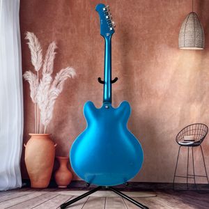 Pelham Blue zurdo personalizado DG-335 Semi-hueco de guitarra con acabado brillo de guitarra Cuerpo de caoba 22 fret