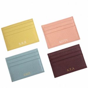 Lettre personnalisée Porte-cartes en cuir véritable Persalized Initial Slim Wallet Mogram Nom Purse Card Case DIY Cadeau de mariage B0qc #