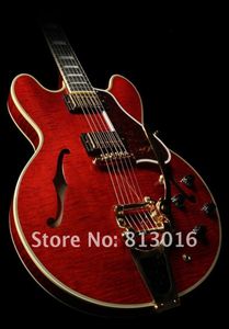 Custom Limited Run Curly ES Guitarra eléctrica semi hueca con guitarra de jazz de arce rojo transparente BigSpy