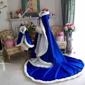 Impresionantes capas de novia de invierno largas de color azul real hechas a medida, capas de boda de piel sintética, capas de novia cálidas para boda de invierno