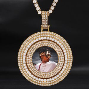 Collier avec pendentif en filature de médaillons de photo de couronne sur mesure, chaîne de corde de 3mm de 24 pouces, couleur or argent, Zircon cubique glacé, bijoux Hip hop pour hommes, cadeau