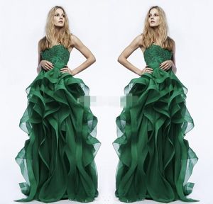 Vestidos de noche hechos a medida, vestido de baile con volantes verdes, apliques de encaje, cuentas de cristal, cumpleaños, dama de honor, vestidos de fiesta de boda árabe