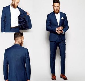 Custom Made Groom Tuxedos Groomsmen Dark Blue Vent Slim Suits Fit Best Man Suit Mariage Costumes pour hommes Marié Groom Wear (Veste + Pantalon)