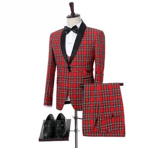 Custom Made Lattice Groom Tuxedos Black Lapel Groomsmen Mens Wedding Dress Popular Man Jacket Blazer Traje de 3 piezas (Chaqueta + Pantalones + Chaleco + Corbata) 1019