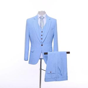 Custom Made Light Blue Groom Tuxedos Notch Lapel Groomsmen Mens Wedding Dress Popular Man Jacket Blazer 3Piece Suit (Veste + Pantalon + Gilet + Cravate) 29