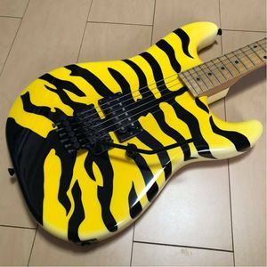Custom Made New GL-200MT George Lynch Jaune Tigre Guitare Électrique Graphique Noir Flyods Rose Tremolo