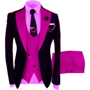 Sur mesure un bouton hommes costumes revers cranté garçons d'honneur marié smokings mariage/bal/dîner homme Blazer (veste + pantalon + cravate + gilet) M17