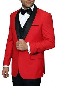 Custom Made Red Groom Tuxedos Black Revers Groomsmen Mens Wedding Dress Popular Man Jacket Blazer 3 Piece Suit (Veste + Pantalon + Gilet + Cravate) 1026