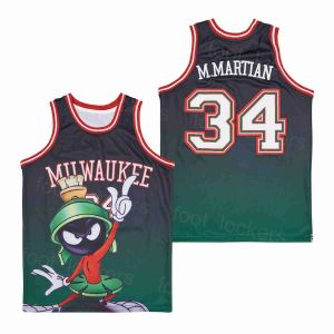 CUSTOM Marvin le Martien Basketball Milwaukee Film Jersey Université Lycée Rétro Respirant Cousu Pull Collège HipHop Team Gr