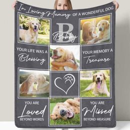 Cadeaux de couverture commémorative personnalisés pour les amoureux des chiens, couverture personnalisée de collage de photos de chiot avec nom d’image dans une couverture de mémoire aimante