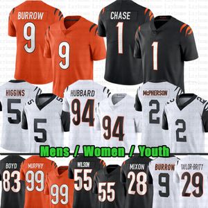 9 Joe Burrow Maillot de football 1 Ja'Marr Chase Tee Higgins Evan McPherson Joe Mixon Sam Hubbard Logan Wilson Trey Hendrickson Myles Murphy Jake Browning Cam Taylor-Britt