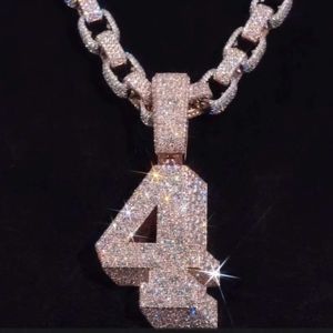 Joyería de moissanita personalizada, Plata de Ley 925, chapado en oro rosa, colgante de número 3d de moissanita de Hip Hop, collar de cadena cubana