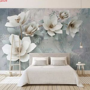Mural personalizado Papel de pared Pintura al óleo retro 3D Estereoscópico Flores en relieve Sala de estar Dormitorio TV Fondo Foto Papier Peint Buena calidad