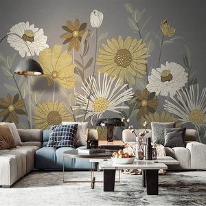 Papier peint Mural personnalisé 3D lumière stéréo plantes et fleurs De luxe Photo peinture murale salon chambre étude Papel De Parede